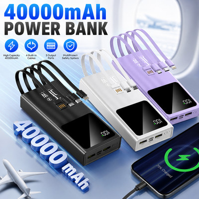 66W Power Bank 40000mAh Fast Charging Portable Charger with 4 Built in Cables