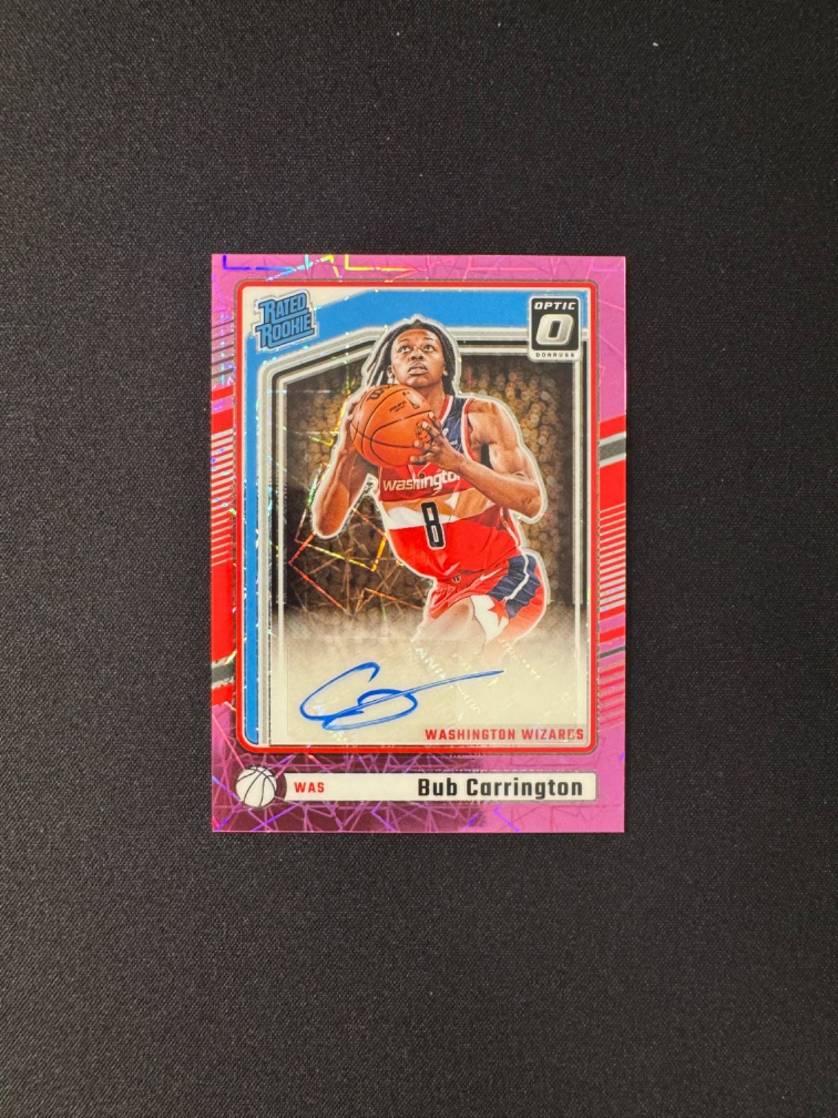 Bub Carrington 2024-25 Panini Donruss Optic /79 Auto Pink Velocity RC #311