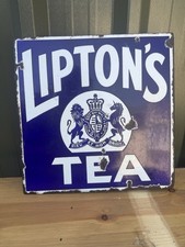 Original Lipton’s Tea Double Sided Enamel Flange Sign Royal Crest 31cm