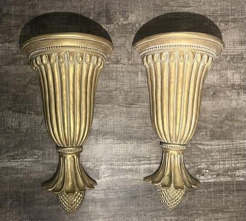 Pair Of Large Gold Ornate Victorian Corbel Sconce Wall Shelves 23” Resin - Picture 2 of 9