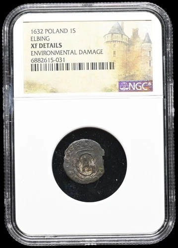 POLAND, Elbing. Gustavus Adolphus, 1632, Billon Solidus, NGC XF Details