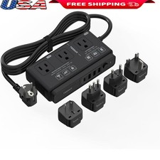 220V To 110V Travel Voltage Converter 4 USB Ports 3 AC Outlets Universal Adapter