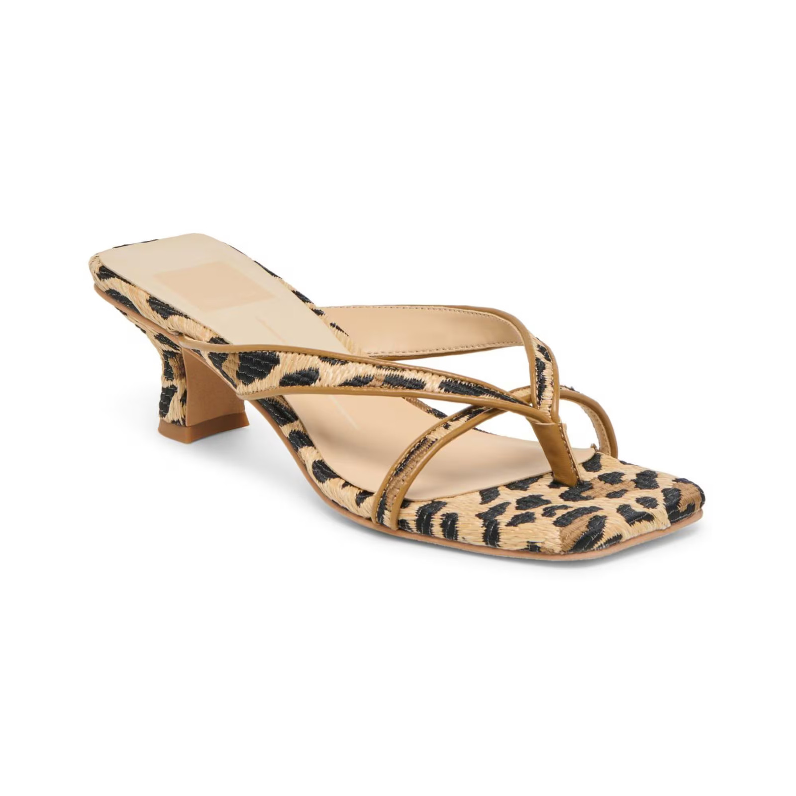 Women's Brevel Thong Low Block Heel Dress Sandals Leopard Raffia
