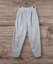 Vintage 80s Liz Claiborne Seersucker Blue White Stripes Preppy Golf Pants Size 8