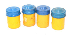 Kodak Aluminum Metal 35mm Film Canisters W/ Lids Lot Of 4. Yellow w/Blue Tops.