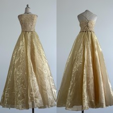 Vintage 90s Y2k Fairy Gold Corset Laceup Back PROM Gown/Dress