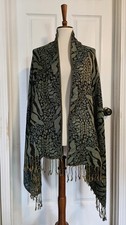 Blue Green Leopard Pattern 100 Pashmina Fringed Scarf Shawl One Size