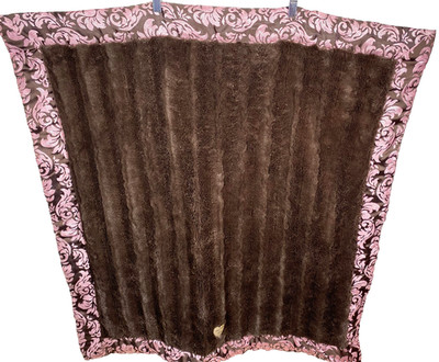 Baby Bella Maya Couture Brown Faux Fur and Pink Brown Damask Crib Bay Blanket