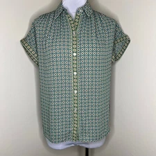 Max Studio Button Down Shirt XS Relaxed Fit Patterned Short Sleeve Preppy New