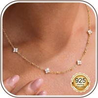 Kette 925 Gold Silber 14K Vergoldet Zirkonia Kleeblatt Opal Choker Damen