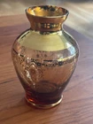 Vintage Murano Italy Ferro & Lazzarini Amber Art Glass Bud Vase - Gold Accents