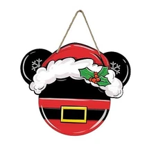  Christmas Santa Sign for Front Door Decor, Xmas Holiday Wood Door Red Santa