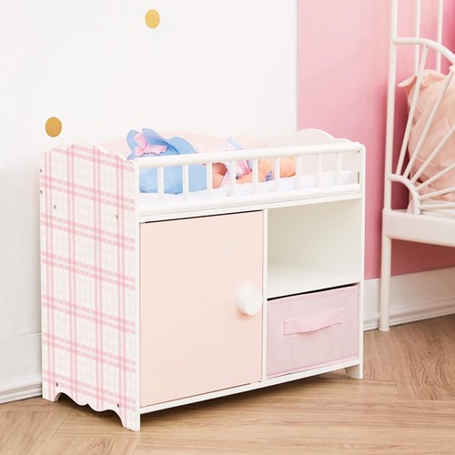 Charming Wooden Baby Doll Crib & Changing Table with Storage for Miniature Play - Picture 5 of 11