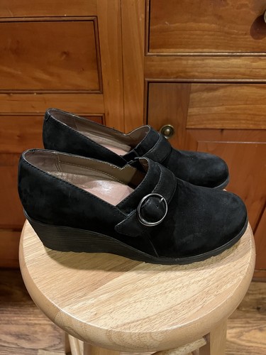 Dansko Black Clio Nubuck Suede Wedge Clogs 7.5-8 38