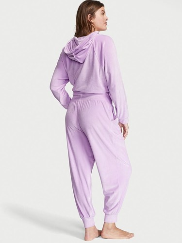 Victoria's Secret TRACKSUIT SET M,L Hoodie+M jogger pants PURPLE lilac VELOUR - Picture 3 of 4
