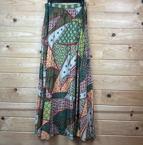 Multicolor Printed Accordion Style Maxi Skirt Womens Size Large