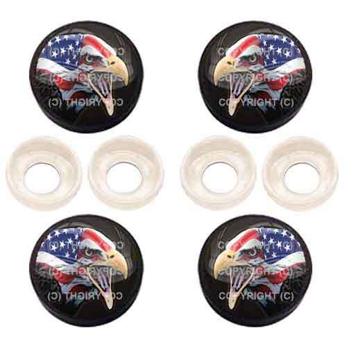 4 Black License Plate Frame Tag Screw Snap Cap Covers USA BALD EAGLE