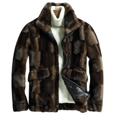 New Fur Coat Jacket Gold Mink Fur Coat Men's Lapel Warm Short Parka Faux Fur Sz