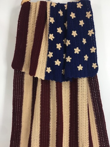 Primitive Folk Art Cottage Grandma USA Flag Hand Crochet Afghan Throw 39X78 - Picture 4 of 5