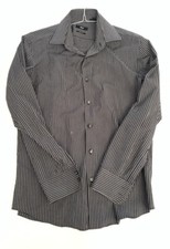 Hugo Boss Regular Fit Long Sleeve Dress Shirt Black Striped Mens Button- 42/16.5