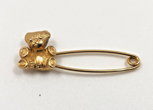 Beverly Hills 14K Gold Teddybär Sicherheitsnadel Brosche - beweglicher Kopf - 14ct 2,09g