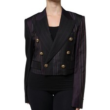DOLCE & GABBANA Jacket Multicolor Stripes Wool Cropped Blazer Coat IT40/US6/S
