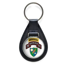 75th Ranger Regiment Black Leather Keychain Silver Keyring Military Gift