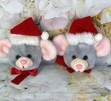 Christmas Mice Mouse Plush Doorknob Covers AMSCAN Lot Of 2 Door Knob Vintage