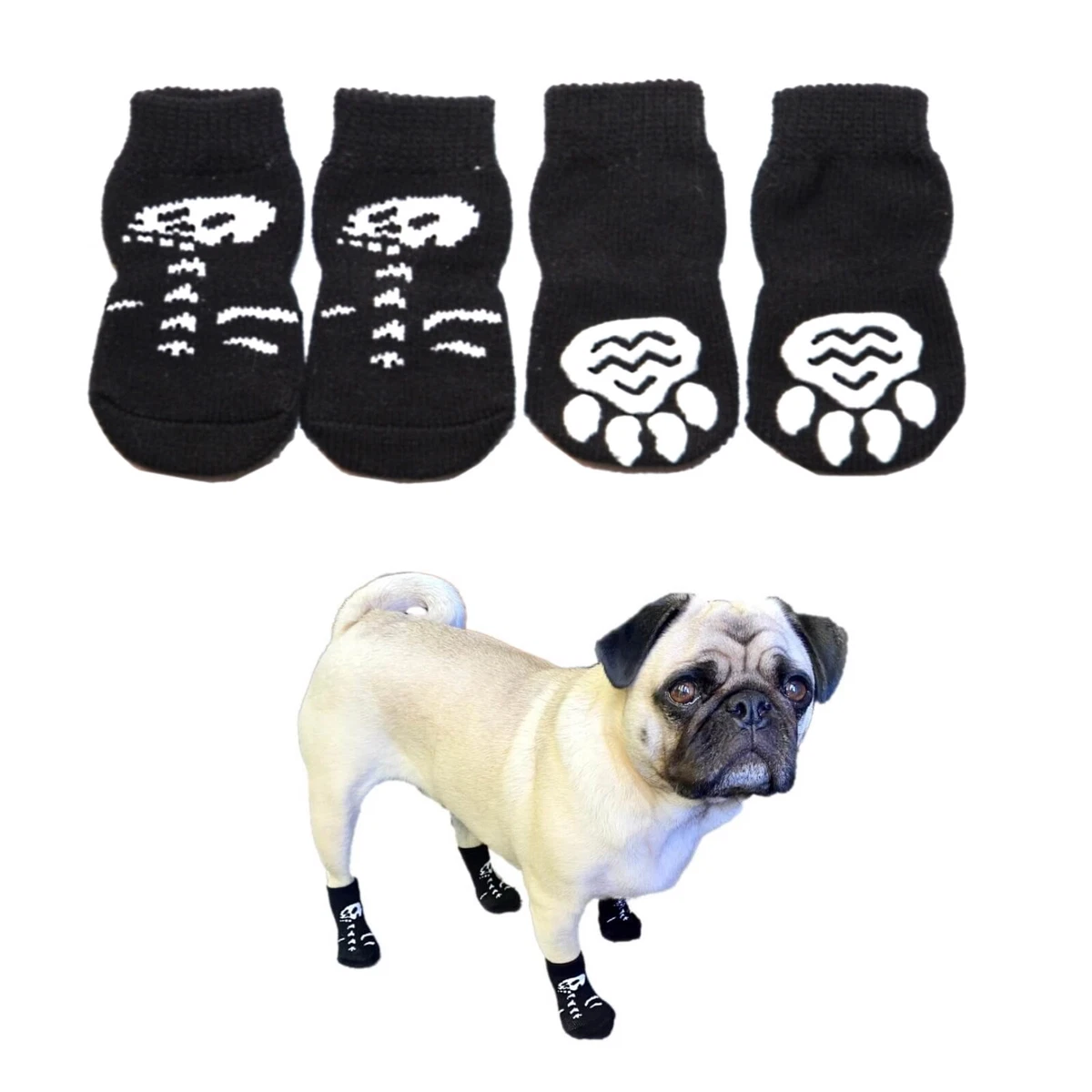 Dog Socks Non Slip S M L XL Black Skeleton Pet Puppy Cat Clothes Skull Paw