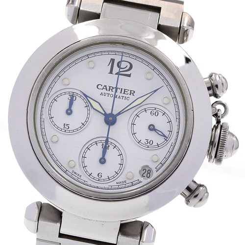 CARTIER Pasha C Chrono W31039M7 Datum weißes Zifferblatt Automatik Jungenuhr_753188