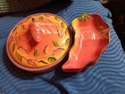 Vintage Clay Art 1999 Chili Fiesta Hand-Painted Salsa Dishes Set of 4 With Torti