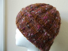 Hand knitted cozy and warm mohair/ wool blend hat, brown tweed  brown striped 