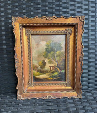 ANTICO DIPINTO OLIO SU TAVOLA - PAESAGGIO DI CAMPAGNA - FIRMATO MONTI