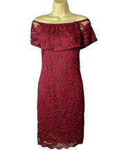 SELECT Burgundy Lace Bodycon Bardot Occasion Dress 10