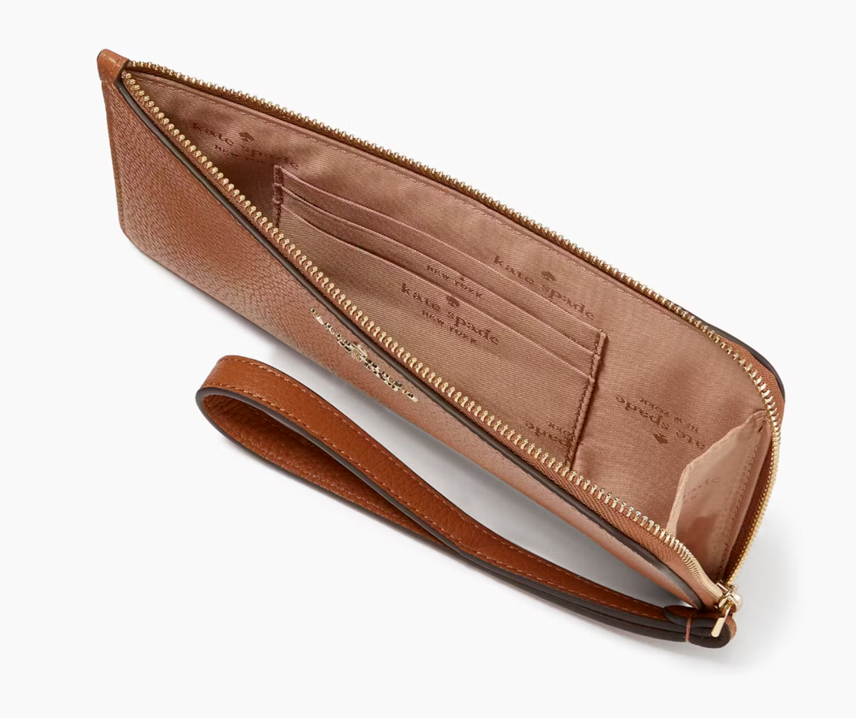 New Kate Spade Lucy Pebbled Leather Medium L-zip Wristlet Warm