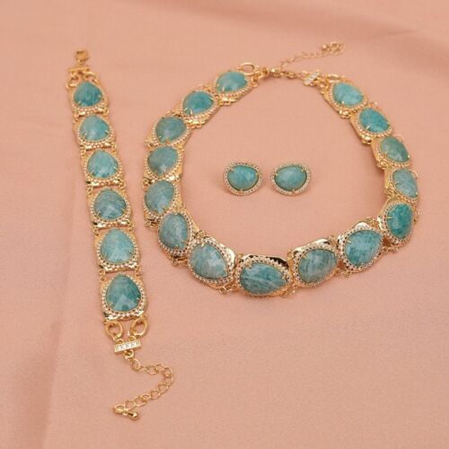 Natural Faceted Green Amazonite Stone Connector Necklace Bracelet Earrings Sets - Picture 16 of 19
