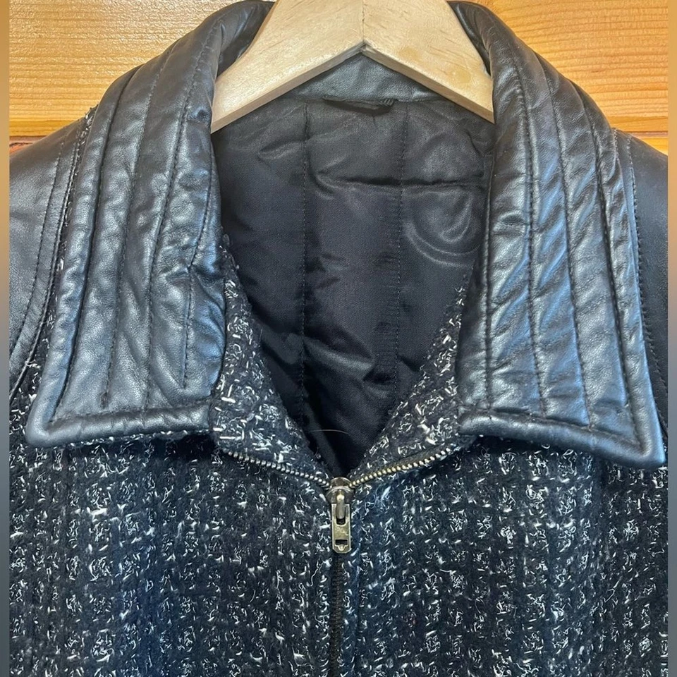 VTG FIDELITY OUTERWEAR Women's Leather Wool Bomber Full Zip Jacket Large - Image 2 of 4