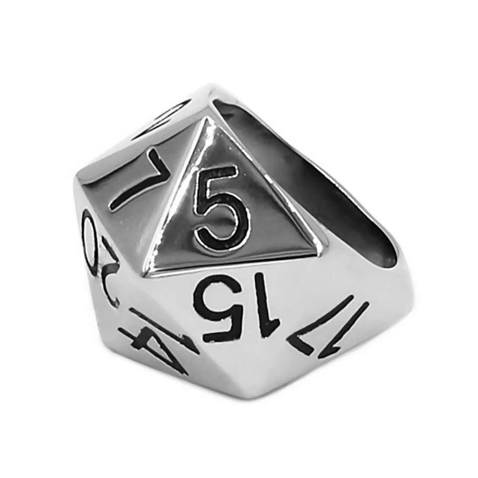 Anillo D20 Para Hombres Grande Acero Inoxidable RPG Icosaedro Dados Banda Tallas 7-11 D&D Foto 2 de 4