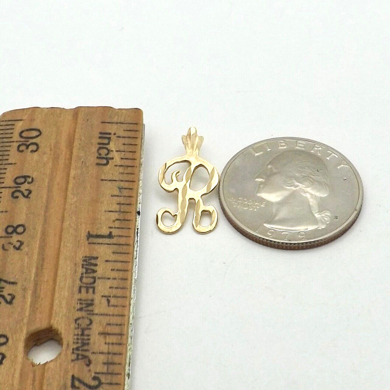 Solid 14k Gold Letter Initial R Charm Pendant Cur… - image 2