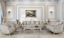 NEW Solid Wood French Country Upholstered 3PC Furniture Sofa Set Champagne Biege