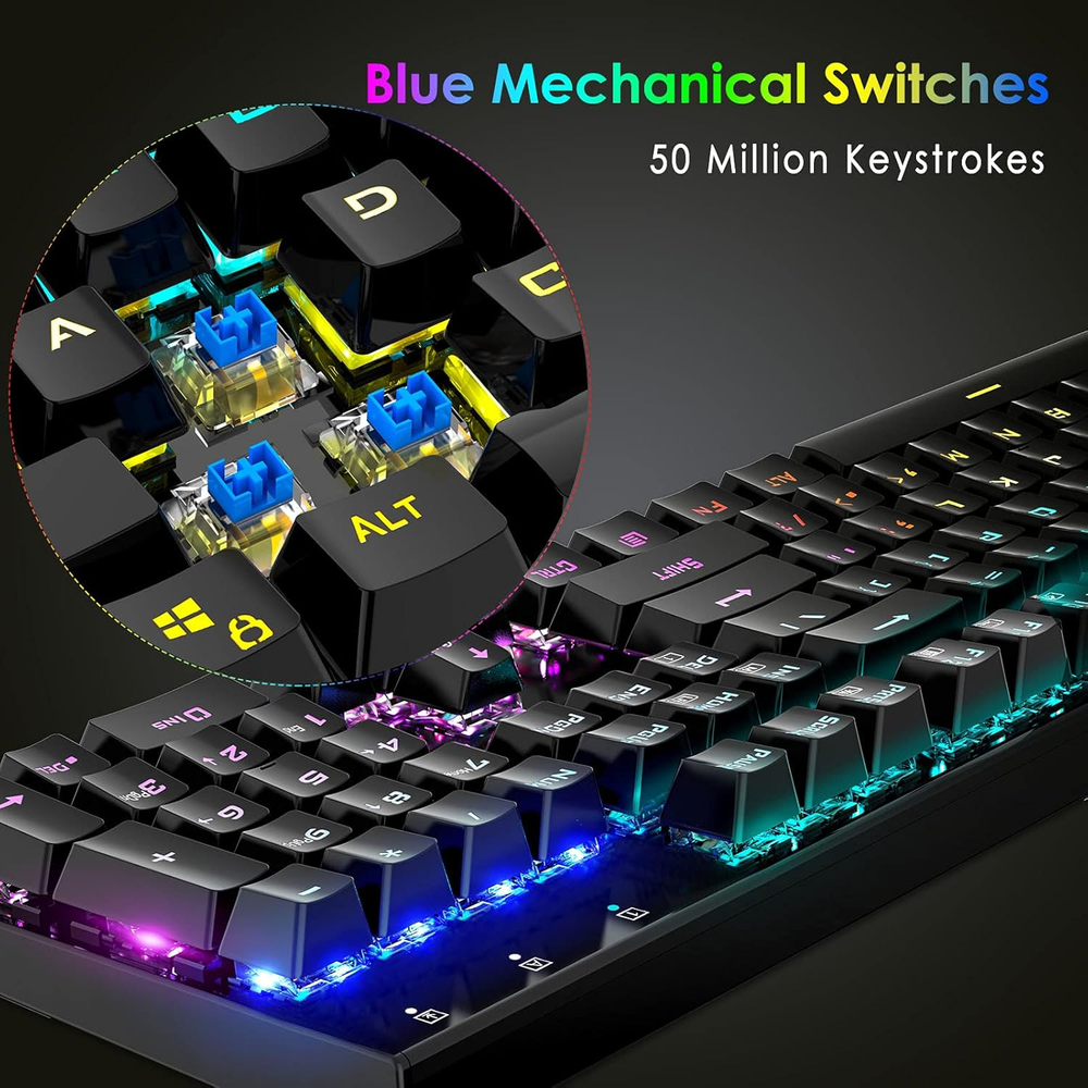 RGB Backlit Mechanical Keyboard with 16.8M Colors and 104 Keys for PC/Laptop