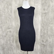 Vintage 80s Liz Claiborne Collection Womens M Navy Blue Ribbed Knit Tank Bodycon