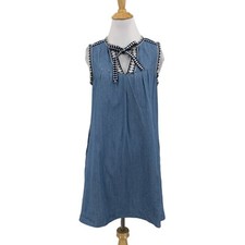 J.Crew Dress Womens 0 Blue Chambray Sleeveless Tie Neck Keyhole Pockets Mini
