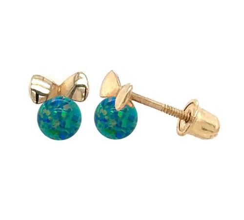 14k Yellow Gold Bow Tie Opal Stud Earrings/ Screw Back - Picture 4 of 15