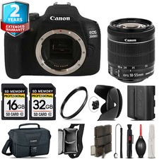 Canon EOS 2000D Rebel T7  18-55mm IS STM Tulip Hood Extra Battery -48GB Kit