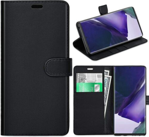 For Samsung Galaxy Note 20 Ultra Black Leather Book Wallet Flip Case Back Cover - Picture 1 of 4