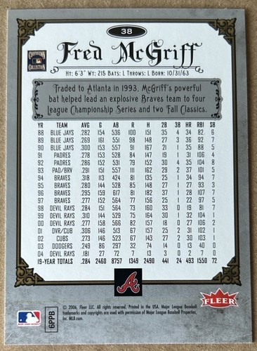 FRED McGRIFF HOF 2006 FLEER GREATS OF THE GAME Card #38 NM-MT Condition - Picture 2 of 2