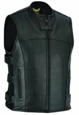 Men's Swat Tactical Style Real Cowhide Leather Motorcycle Biker Black Club Vest
