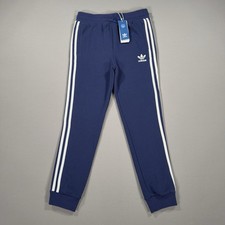 Adidas Youth M Medium Trefoil Pants Navy Blue White Stripe Joggers Tracksuit NWT