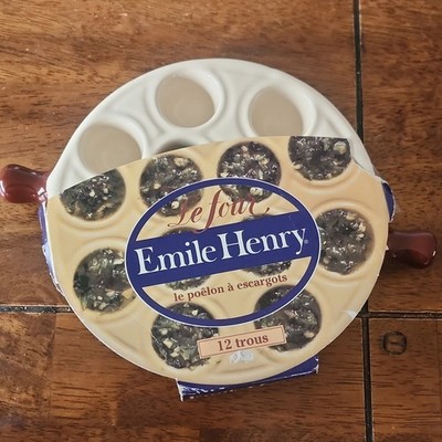 Emile Henry Le Four Round Escargot Dish 12-Hole Ceramic Enamel Brown/White